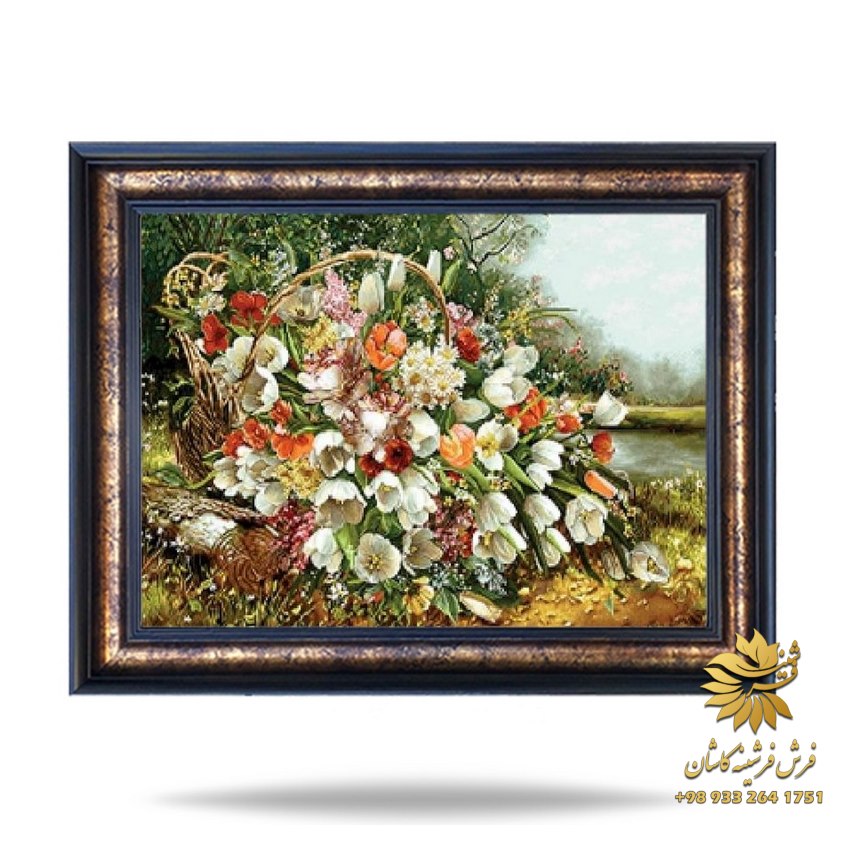 تابلو فرش دسته گل سفید