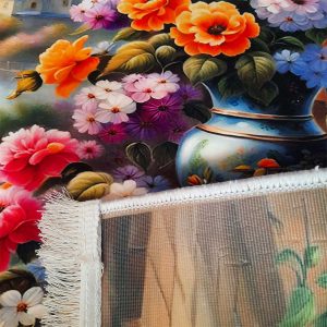 تابلو فرش گل قرمز | لطافت فرش و زیبا 3 نمای نزدیک تابلو