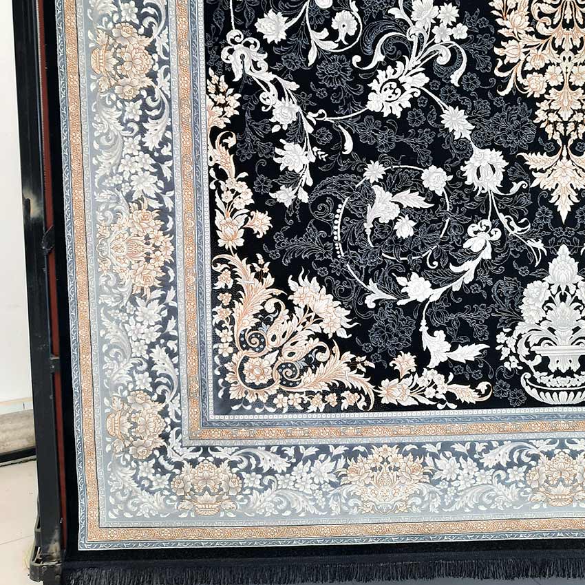 فرش سرمه ای طلاکوب