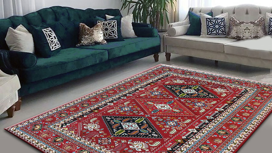 چگونه فرش قرمز با مبل مناسب انتخاب کنیم؟ 8 فرش-قرمز-با-مبل-طوسی
