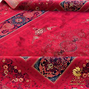 فرش سنتی قرمز 1200 شانه طرح کتیبه 3 فرش قرمز ماشینی