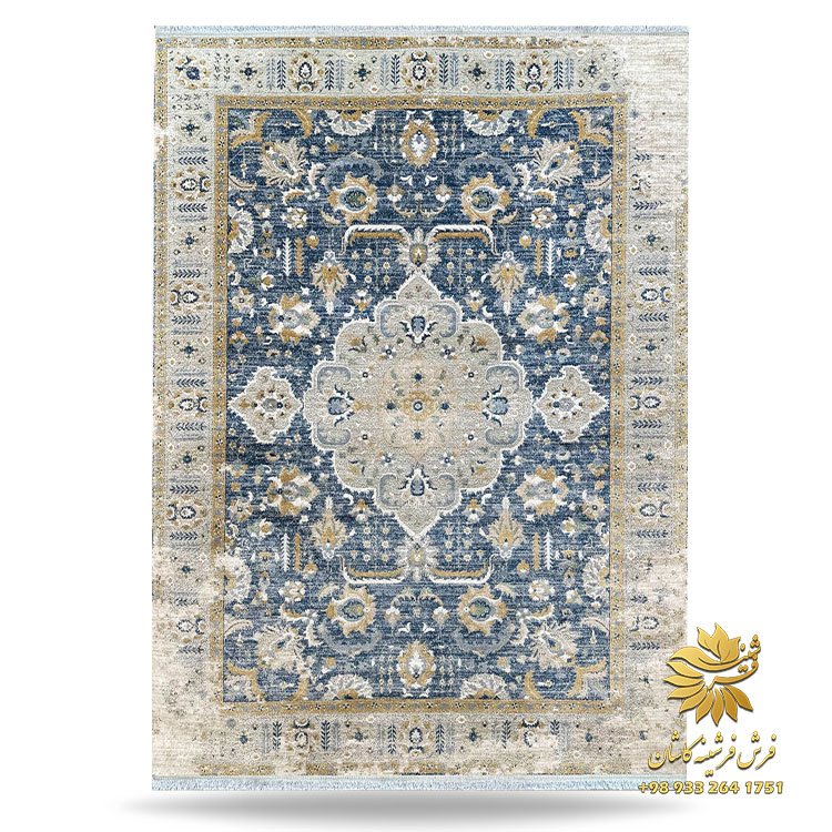 فرش وینتیج آبی کرم