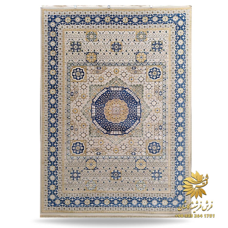 فرش سنتی کرم آبی